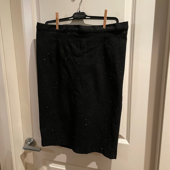 Hell Bunny Black Silver Sparkle Glitter Stretch Pencil Skirt Rockabilly Pin Up - Picture 2 of 6